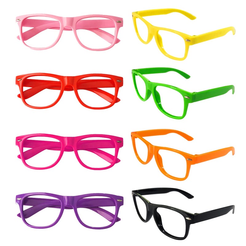 Pibupibu 8 Pack Neon Kids NO Lens Pretend Frame Glasses, Colorful Costume Glasses for Boys Girls Birthday Party Favors - Image 1
